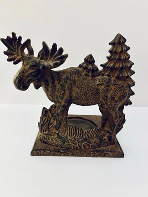 Brown Rustic Cast Iron Moose & Trees Candle Holder Lodge Decor - Image 1 of 3