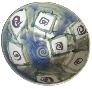 Signed Jeanne Wiley Decorative Bowl Mid Century Artist Mixed Glaze Pottery 12" - Picture 1 of 12