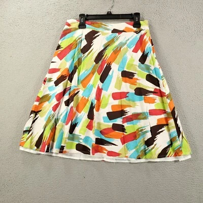Cato Linen Skirt Womens 12 Artsy Paint Brush Strokes Side Zip Lined Knee Length - Image 1 of 4