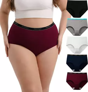 plus Size M-5XL Big Curvy Woman Cotton Underwear High Waist Briefs 5-Pack - Picture 1 of 19