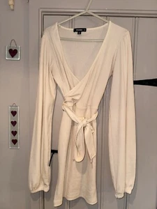 Misguided Cream Knit Tie Front Dress. Size 8. Would Fit Up To 12 As Stretchy - Picture 1 of 5