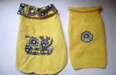 Klippo собаки матч вельвет пальто и вязаный свитер подсолнух 2 изделия комплект размер Sm. - Изображение 1 из 4