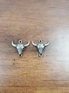 Vtg EGE 189 Pewter Bull Skull Jewelry Earring Necklace Parts Lot - Picture 1 of 4