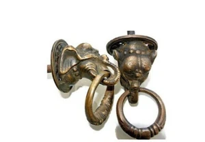 2 small ELEPHANT handle KNOB aged old solid Brass PULL ring knob kitchen 3.6cm B - Bild 1 von 6
