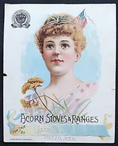 Antique Acorn Stoves & Ranges Woman Trade Card Cozad Nebraska - Picture 1 of 2