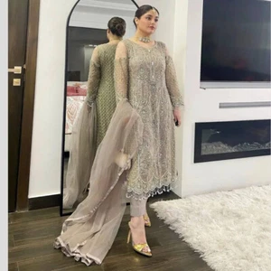 Indian Designer Heavy Soft Net Salwar Kameez With Dupatta For Wedding & Function - Picture 1 of 11