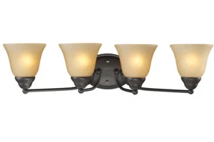 Z-Lite Athena 4 Light Bronze Vanity Light With Amber Tea Stain Glass Orig $210 - Picture 1 of 1