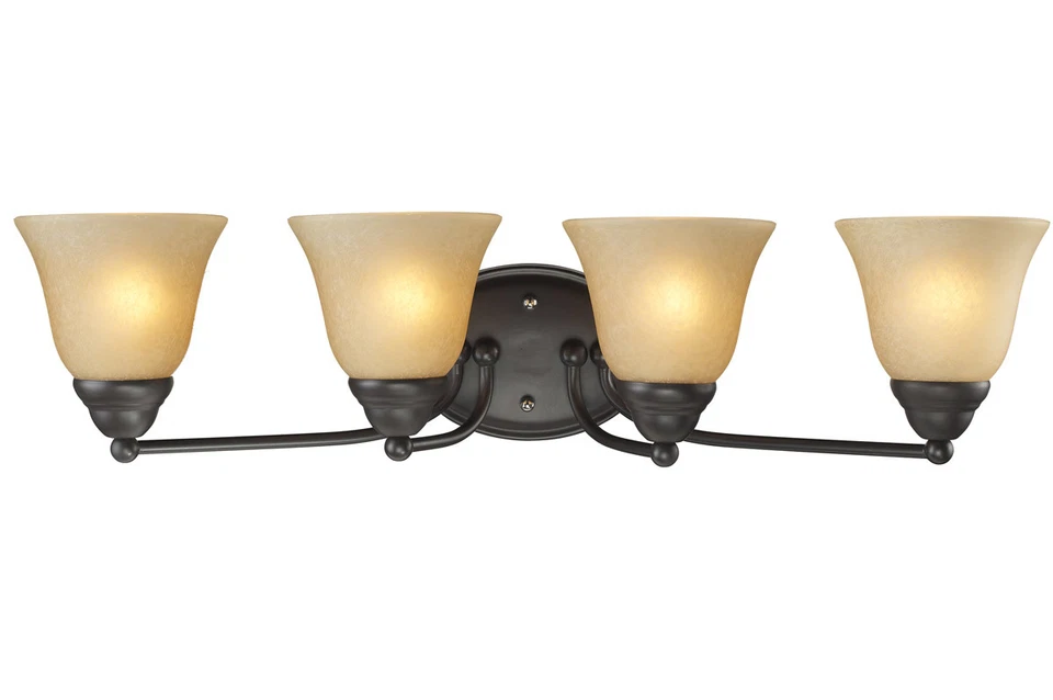 Z-Lite Athena 4 Light Bronze Vanity Light With Amber Tea Stain Glass Orig $210 - Image 1 of 1