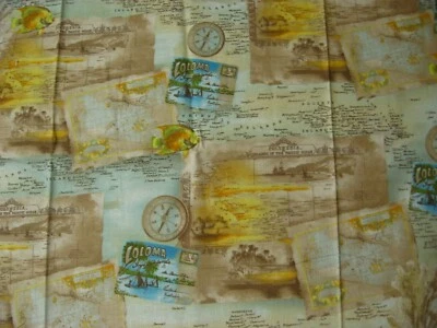 Tropical Dreams by Kathleen Francour Island Sea Fish Coral Map Boat Compass - Image 1 of 4