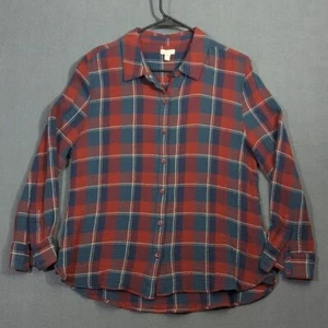 Camisa Garnet Hill para mujer 16 roja azul a cuadros gasa algodón orgánico camisa con botones - Imagen 1 de 8