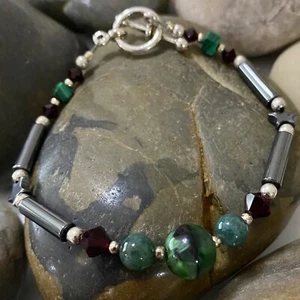 Pulsera Artesanal Ojos de Gato Verde Cristal Hematita Estrella - Imagen 1 de 3