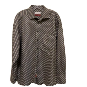 Marvelis Mens Dress Shirt Gray Metallic Diagonal Stripe Long Sleeve Pocket 16 - Picture 1 of 4