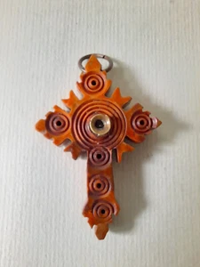 Raro Antiguo Victoriano Pequeño Stanhope Tallado Cruz Souvenir Du Saint Sang  - Imagen 1 de 3