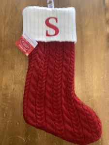 St. Nicholas Square Monogrammed Red Cable Knit Christmas Initial Stocking “S” - Picture 1 of 2