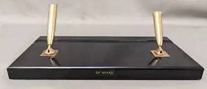 Vintage Sheaffer Doppel Schreibtisch Set Schwarz Glasboden Füllfederhalter Halter 10" (S5) - Bild 1 von 11
