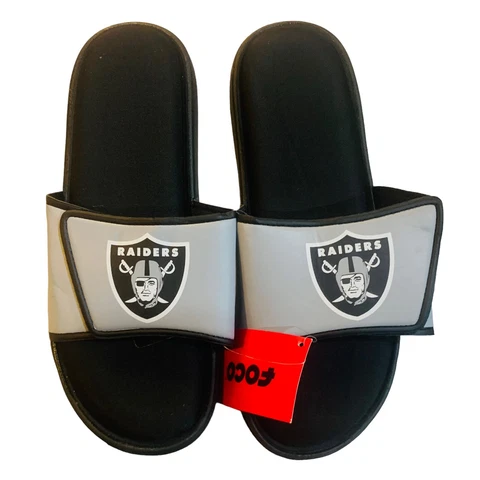 Oakland Raiders NFL Adjustable Foam Sport Slide Sandals Mens XL 13/14 FOCO Black Cover