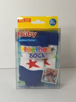 BNWT Nuby Soothing Teething teether Socks 3+ months BPA free silicone Stars - Image 1 of 4