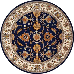 Navy Blue Round Hand-Tufted Carpets Traditional & Classical NZ Wool Area Rug - Picture 1 of 7