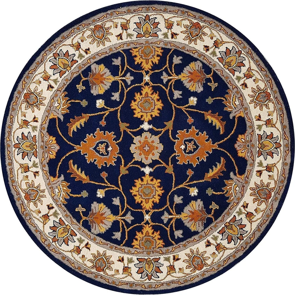 Navy Blue Round Hand-Tufted Carpets Traditional & Classical NZ Wool Area Rug - Image 1 of 4