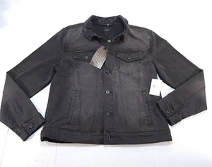 Request Premium Denim Jacket Men XL Button Black Trucker Stretch Long Sleeve NWT - Picture 1 of 14