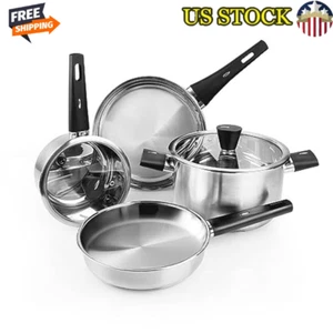 Set di pentole in acciaio inox 6 pezzi con manici Stay-Cool e coperchi in vetro nuovo - Foto 1 di 6