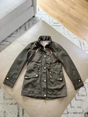 Michael Kors Olive Green Utility Rain Coat Jacket in X-Small with Hidden Hood - Image 1 of 4
