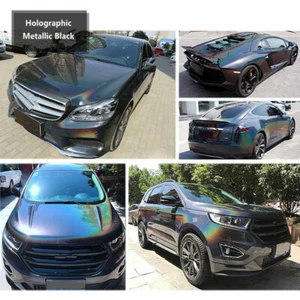 Black Glossy Chameleon Car Wrap Vinyl Laser Neo Chrome Iridescent VinylCar Decal - Picture 1 of 8