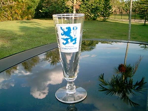 MUNICH LOWENBRAU PREMIUM PILS GLASS BLUE LION LOGO 7 1/2 INCHES TALL - Picture 1 of 7