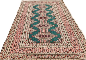 *2'X3' HAND-KNOTTED CAUCASIAN KAZAK TRIBAL VINTAGE WOOL MUTED GREEN RUG - Picture 1 of 13
