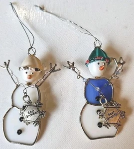Vintage "Migliore Nonna" "Miglior Nonno" Vetro Colorato Pupazzo di Neve Decorazione Natalizia - Foto 1 di 6