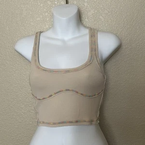 Urban Outfitters Top Out From Under Cropped Tank Top Rainbow Seams Small Tan - Bild 1 von 4
