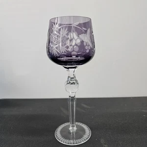 Czech Bohemian Purple Cut to Clear Grape Vine Wine Hock Glass 8 1/8" HORTENSIA - Picture 1 of 5