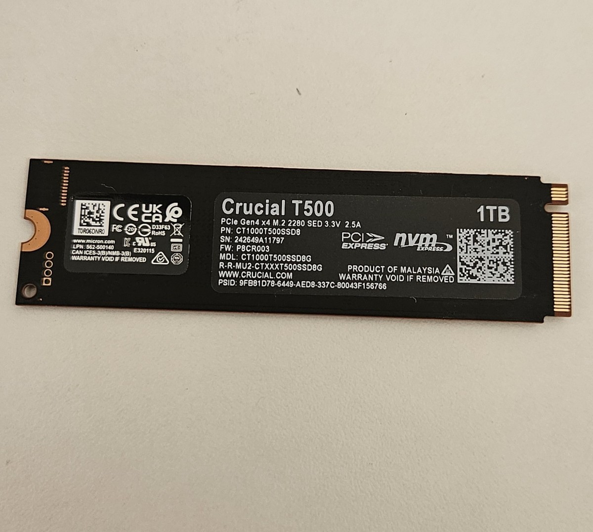 Crucial M.2 SSD 1000GB CT1000T500SSD8G（Crucial Nvme SSD