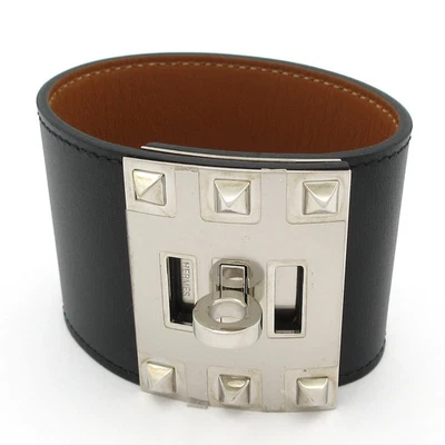 Auténtico brazalete cuadrado G HERMES Kelly Dog - cuero negro herrajes Foto 1 de 4