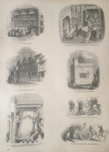 Antiker Druck - Old Warwick & Coventry Homes, Henry VI Bedroom | c.1860s England - Bild 1 von 4