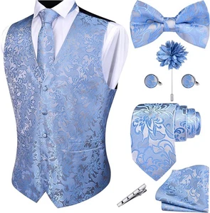 Conjunto de 7 piezas chaleco de jacquard de cachemira formal para hombre boda negocios fiesta chaleco - Imagen 1 de 102