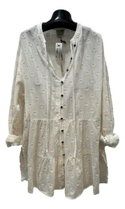 JADED GYPSY Off White Cotton Long Sleeve Peace Tunika Made in USA - Bild 1 von 3