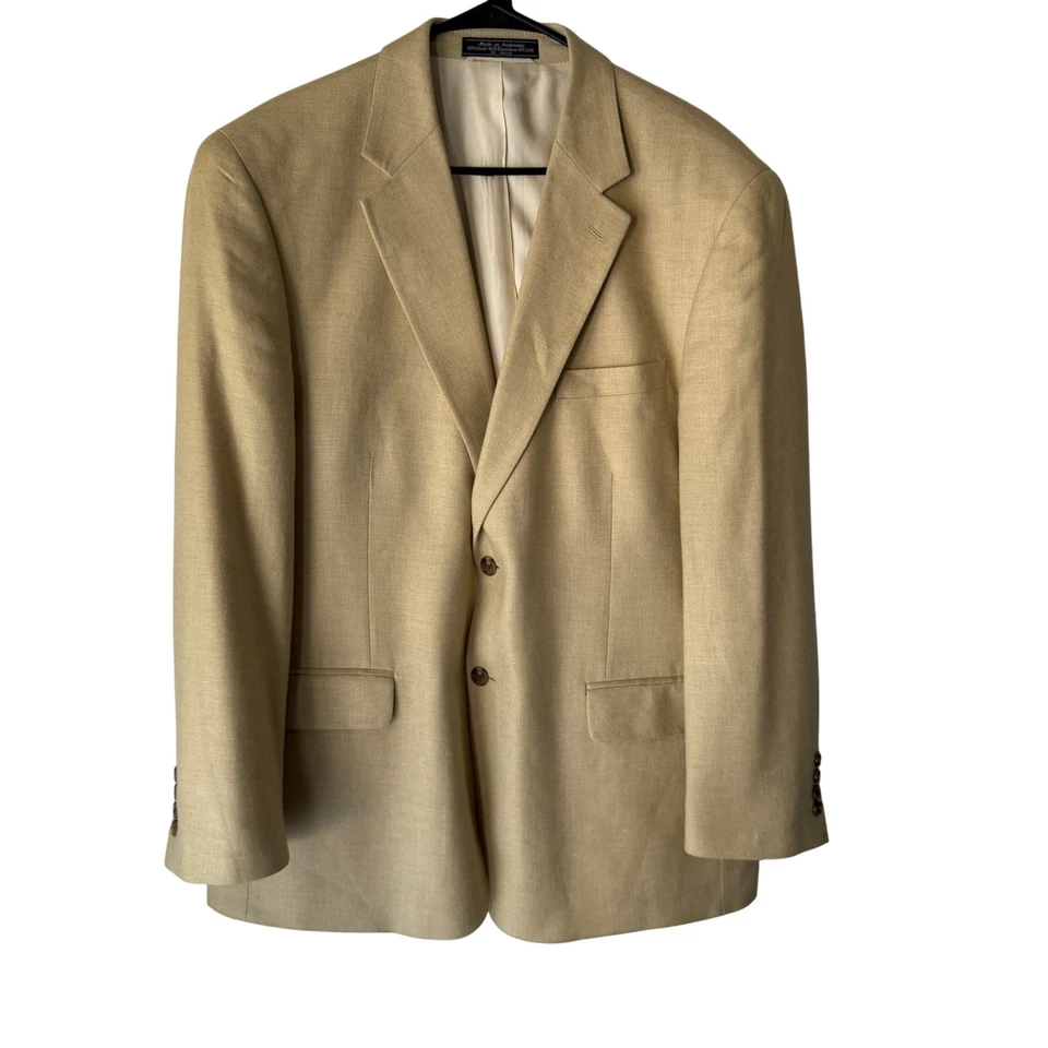 Chaqueta Blazer Abrigo Deportivo Haspel Para Hombres Tostado Lana Espiga Bambú Mezcla Seda 44R Foto 1 de 4