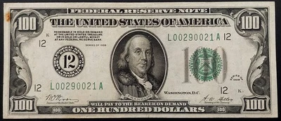1928 $100 Federal Reserve Note "Big 12" San Francisco! Gold Clause! Fr# 2150 L. - Image 1 of 4