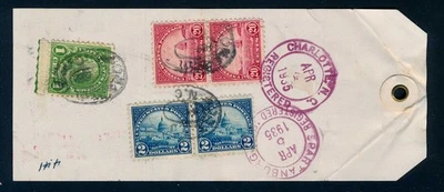 US 1935 Registered Parcel Tag, Charlotte NC, Spartanburg SC, 572 pair - Image 1 of 4