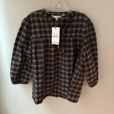 NWT Barbour Lorelei Top Size 8 in Praline Plaid Classic Peasant Blouse Heritage - Image 1 of 4