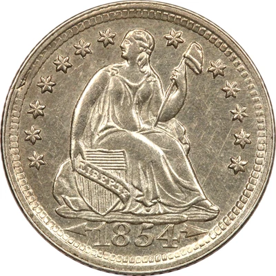 1854 Arrows Seated Liberty Half Dime H10C, Uncirculated BU, Cleaned - Image 1 of 2