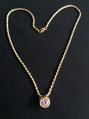 Catenina + pendente solitario argento 925 placcato oro made in Italy CO28 - Immagine 1 di 4