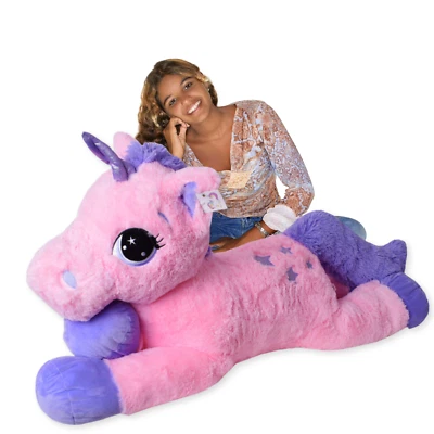 TE-TREND XXL Riesen Einhorn Kuscheltier Plüsch Plüscheinhorn Rosa Lila Unicorn 110 cm