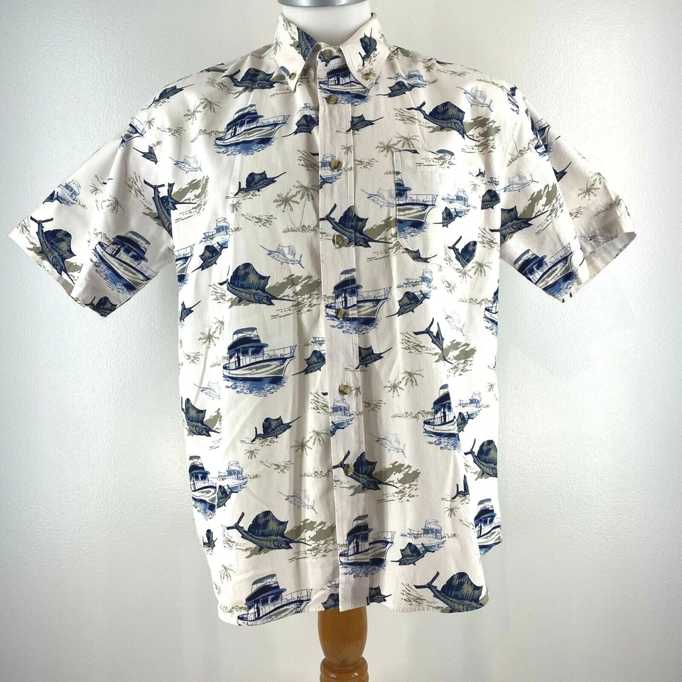 Michael Austin Men Size Medium Rugged Wear Shirt Boats And Sailfish EUC       U5 - Image 1 of 4