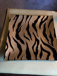 Tiger Print Serving Tray Platter- Plate Glass Size 11X11 Gold/Black - Picture 1 of 6