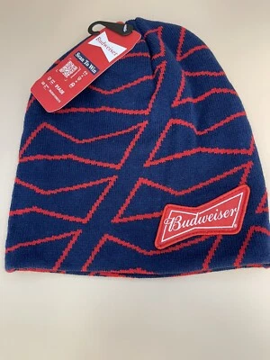 Men’s Novelty Beanie Hat Budweiser Winter blue and red new with tags one size - Imagem 1 de 3
