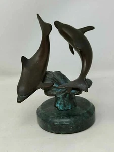 Bronze Dolphin Sculpture on Green Marble Base with Great Patina good condition - Picture 1 of 5