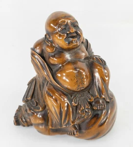Antique Fine Japanese Carved Boxwood Buddha Hotei Okimono Netsuke Signed - Picture 1 of 12