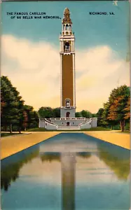 Postal Carillón 66 Campanas Memorial de Guerra Richmond Virginia Lino Sin Publicar - Imagen 1 de 2